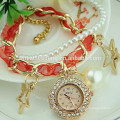 Nouveau design gilrs love diamond pearl strap lady watch